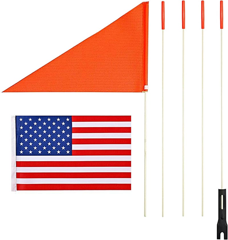 Uelfbaby Bike USA Safety Flag 6 Foot Heavy Duty Fiberglass Pole Full Color Orange Bicycle and American Flag - Image 1